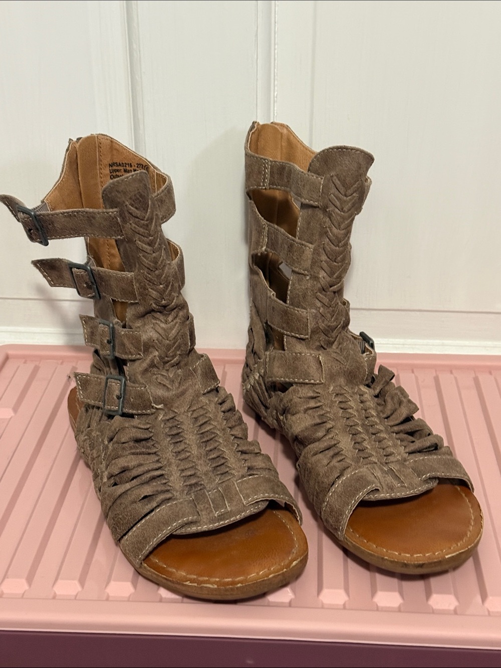 Not Rated Braided Suede Gladiator Sandals - Taupe